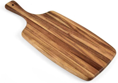 Acacia Wood Cutting Board with Handle - Wooden Charcuterie Board for Bread, Meat