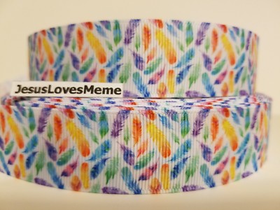 Grosgrain Ribbon Feathers Multi Color Birds of a Feather Flock Together Fly 1''