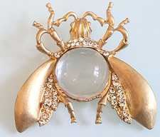 BIG 2 3/4 VINTAGE INSPIRED LUCITE JELLY BELLY RHINESTONE CICADA BUG BROOCH PIN