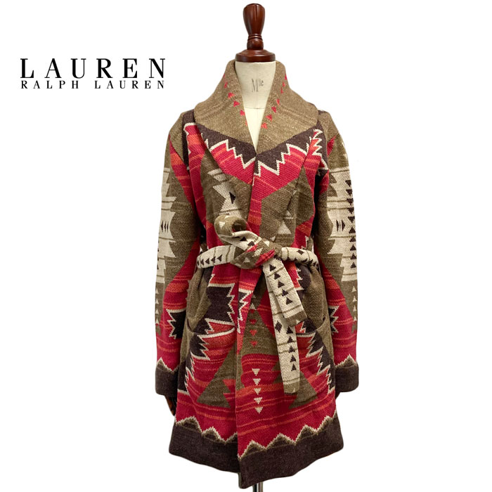 LAUREN by Ralph Lauren Shawl Collar Native American Print Knit XXS