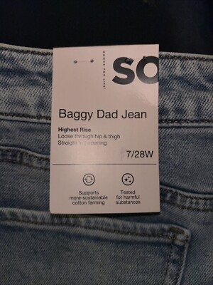 Size 7/28w Girls Jeans New Baggy Dad Highest Rise