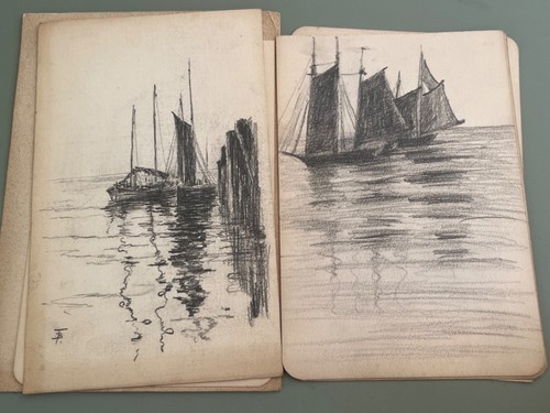 c.1910 Salem Marblehead MA Ship boat nautical sketches Ben Franklin lot 8 - Picture 4 of 5