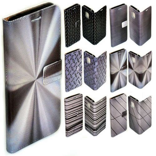 For LG Series - Steel Iron Metal Print Pattern Wallet Mobile Phone Case Cover - Bild 1 von 7