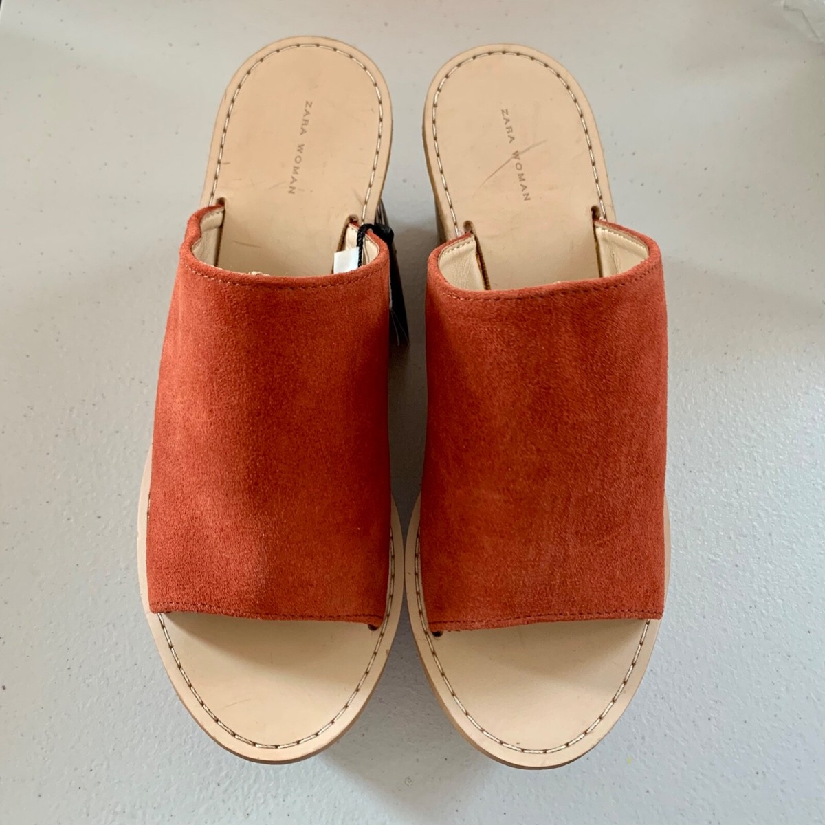 Zara Suede Leather Cork Wedges Platform Sandals Slides Mules  display picture 2