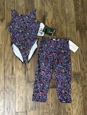 Vintage Gilda Marx Aerobics Size XL Set Bodysuit Capri Swirl Neon Model 271