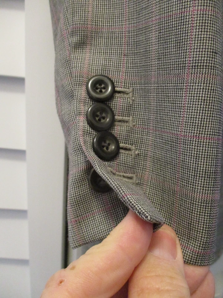 Traje Astor Negro Gris Blanco Micro Cuadros Cuadros A Medida Dos Piezas 36XS Foto 3 de 4