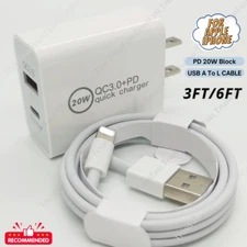 For iPhone 14 13 12 11 Pro Max XS Fast Charger 20W Wall Adapter USB A To L Cable