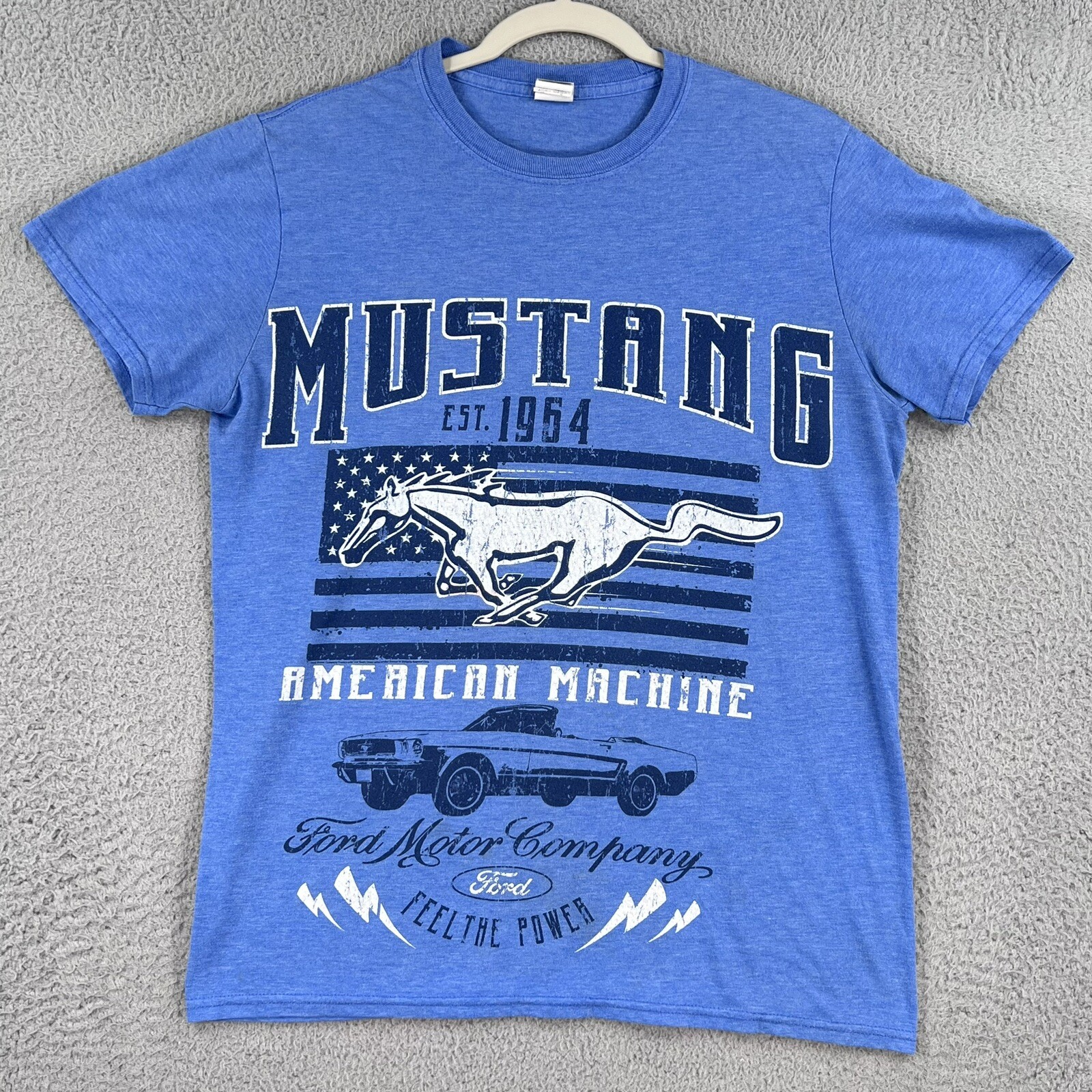 PONY Camicia Ford Mustang uomo blu medio maglietta grafica logo auto classico