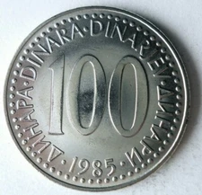 1985 YUGOSLAVIA 100 DINARA - AU/UNC - Large Coin - Free Ship - Bin #LC 38