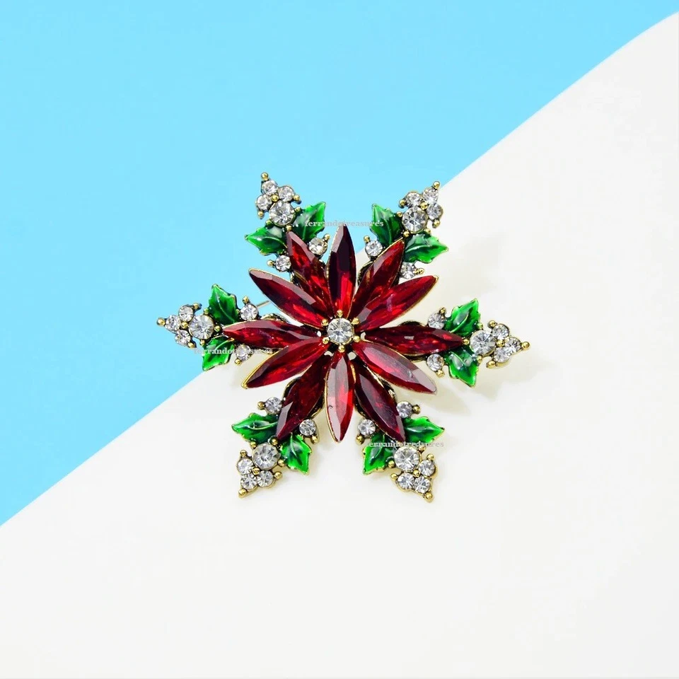 Broche de Navidad y bolso dorado estilo vintage copo de nieve cristal estrás - VIDEO Foto 4 de 4