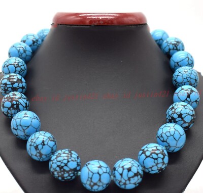 Huge 20mm Blue Turquoise Fashion Jewelry Round Gemstone Beads Necklace 18-36''