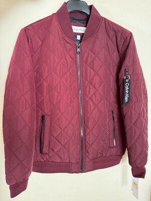 Calvin Klein CK Men's Quilted Baseball Jacket Flight Jacket Burgundy Red Medium