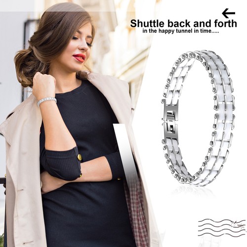 11MM Wide Double Layer Stainless Steel Ceramic Link Chain Bangle Bracelet US - Picture 10 of 24