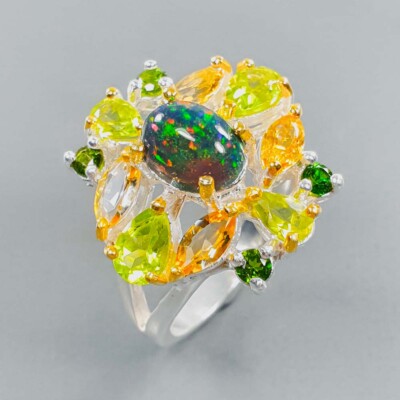 Handmade Vintage Heated Natural Opal Silver ring 925 Sterling / RVS392