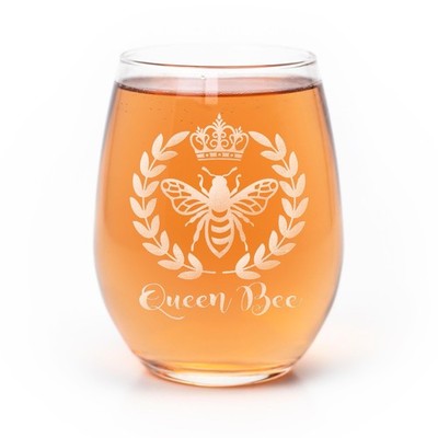 Queen Bee Wine Glass Etched Boss Gift