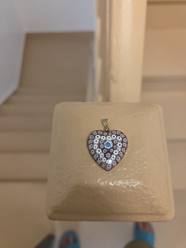 Sterling Silver Murano Millefiori Glass Heart Pendant Floral EUC 