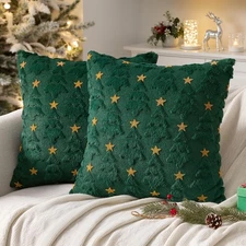 Christmas Pillow Covers 18x18 Inch Set of 2, Dark Green Christmas Tree Plush ...