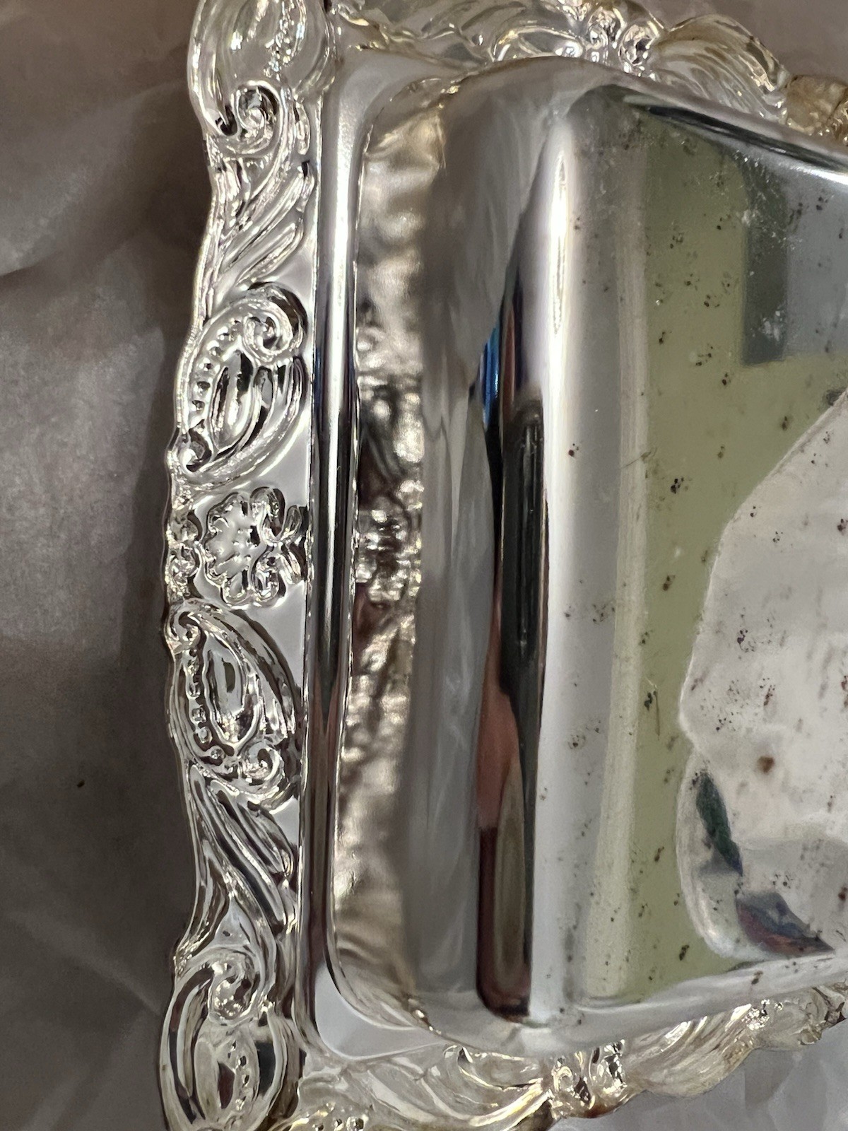 NOS Vintage Silver Plate Butter Dish Ornate with Glass Insert 4.75” Unique Size