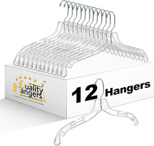 Clear Hangers 12 Pack - Crystal Hangers for Clothes - Durable Plastic Hanger Set