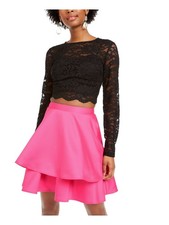 CITY STUDIO Womens Pink Long Sleeve Short Formal Fit + Flare Dress 3