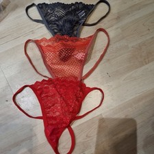 Ladies Random Sheer Lacey Strings/panties Three Pack Size 8-10