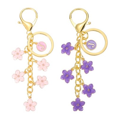 2 Pcs Initial Letter Keychain for Women, Cute Alphabet J Keyring, Pink/Purple