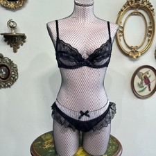 Agent Provocateur Fifi Lingerie Set 34E Size 2 Pink Black Sheer Lace