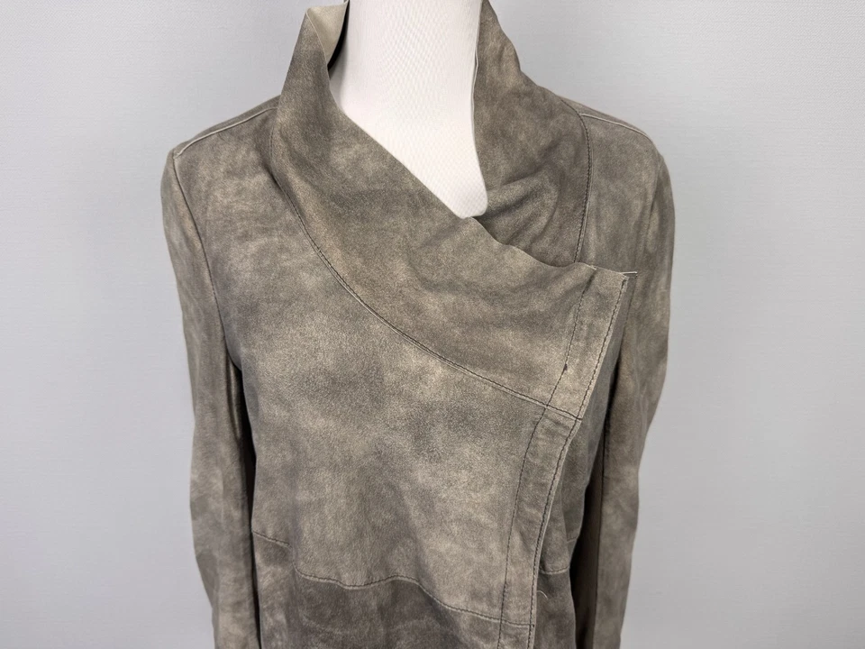 Chaqueta Ligera Vintage Años 90 Rara MUUBAA 100% Gris Cuero de Cabra Cremallera Talla 12 Foto 3 de 4