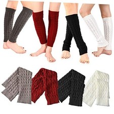 4 Pairs Cable Knit Leg Warmers Women Winter Black, White, Dark Gray, Wine Red