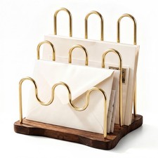 3Slot Mail Organizer Countertop Metal Desktop Holder Letter Sorter Brown Gold