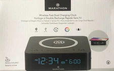 Digital Alarm Clock Dual Fast Wireless Charging Marathon 11cm Black