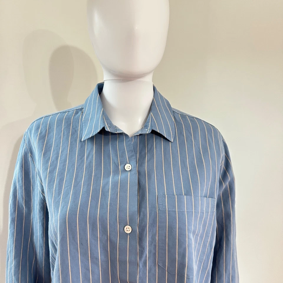 Jenni Kayne 尺寸 L 纽扣条纹经典衬衫上衣极简主义现代主义蓝色 — 第 2/4 张图片