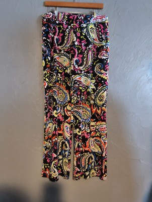 Rafaella studio multi color lounge comfy pants womens M elastic waist wide leg