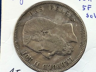 BELGIUM 5 FRANCS 1871 0.900 SILVER 25g (A4/164)