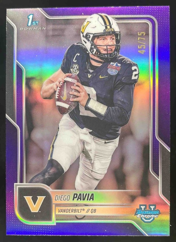 2025 Bowman Chrome University Diego Pavia Purple Refractor /75 #190