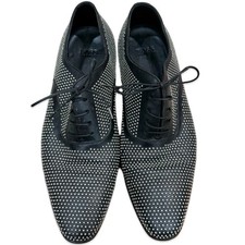 Hugo Boss Leather Black Silver Studded Lace Up Oxford Windsor Dress Shoes Sz 6.5