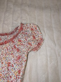 Nuon Women's Cotton Smocked Floral Short Sleeve Elastic Waist Blouse Small