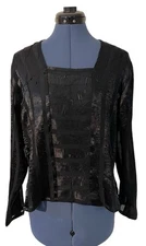 VTG Linda Lundstrom Black Sheer Stripe Longsleeve Top Whimsigoth Witchy Artsy 10