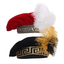 Unisex Medieval Tudor Hat with Feather Vintage Style Cosplay Costume Accessory