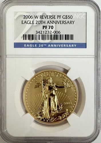 2006-W American Gold Eagle 20th Anni Reverse Proof 1 oz Gold coin NGC PF70