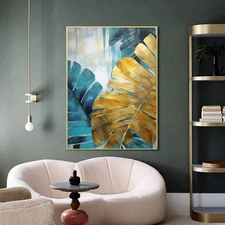 Handmade Oil Painting Canvas Wall Art Decoration Green And Golden Banana Large L