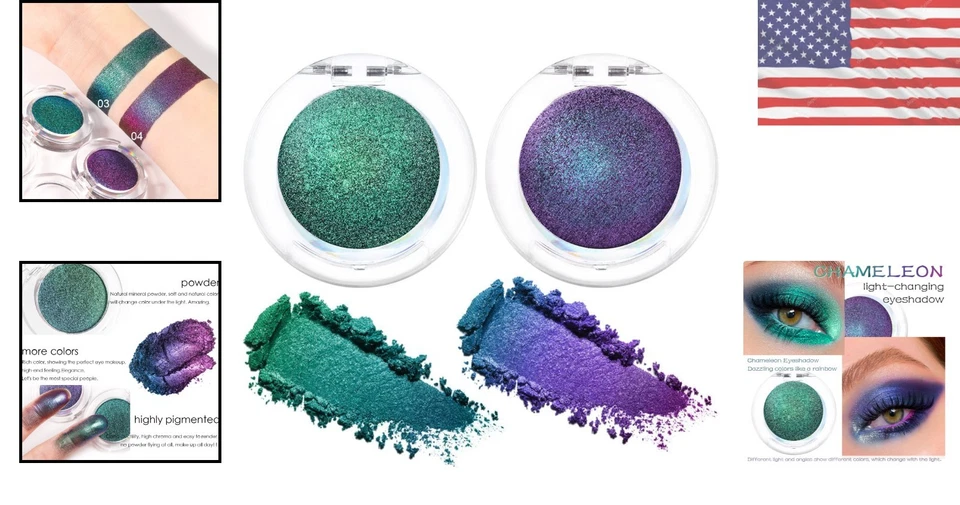 Color Shifting Duochrome Eyeshadow - 2Pcs Glam Palette for Sensitive Skin - Image 2 of 4