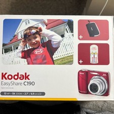 Kodak EasyShare C190 12MP Digital Camera Red W/Box Tested Charger 5x Zoom Cover