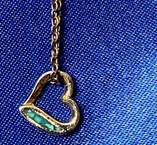 VTG GIRL'S 925 STERLING SILVER HEART NECKLACE PENDANT CRUSHED INLAID TURQUOISE
