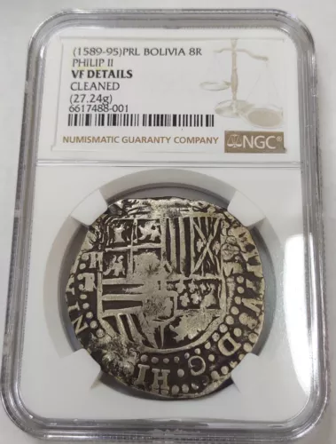 1589-95 PRL BOLIVIA PHILIP II 8 REALE GRADED VF DETAILS CLEANED BY NGC!