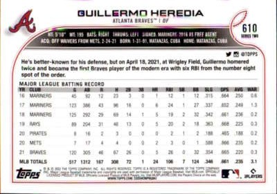 Guillermo Heredia 2022 Topps #610 MLB Braves ID:63478 | eBay
