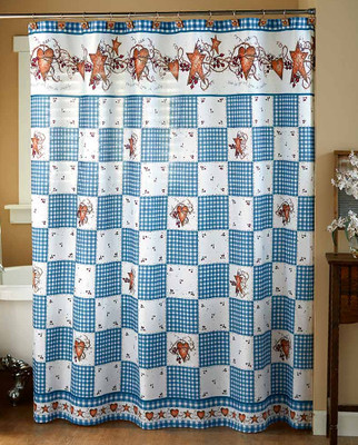 Blue Shower Curtain Country Fabric Bathroom Home Décor Hearts And Stars 609408114465