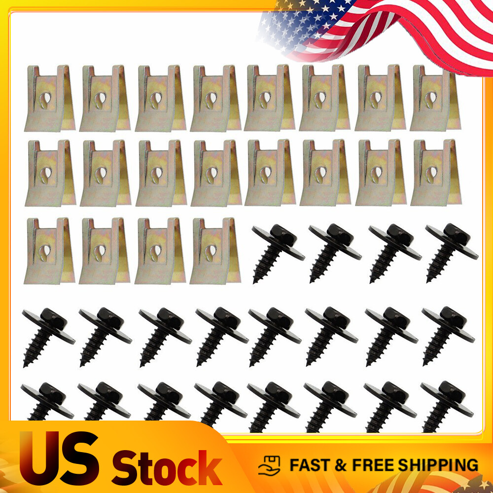 40Pcs Metal Screw Car Body Fender Retainer Bumper U Nut Clips Gasket Fastener
