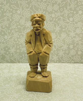 J.L. Daigle Vintage Signed Canadian Artist 4 h Hand Carved Wood Fisherman