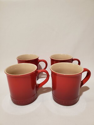 Set Of 4 LE CREUSET Stoneware Coffee Mugs Cups Cerise Cherry Red Fade 10oz  | eBay